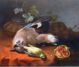 Agostinho José da Mota. Natureza-morta com dois pássaros - Óleo sobre painel - 31 x 37,5
